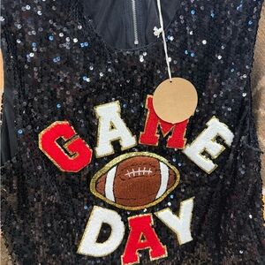 BiBi Black Sequin Tank with Red, White, Gold, Brown Accents